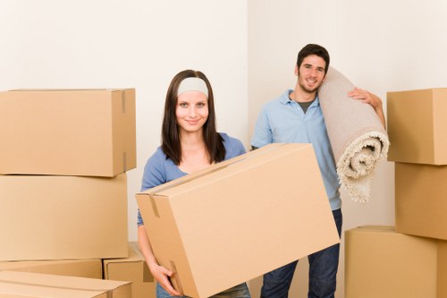 Packed business items ready for transport during a Mill Hill relocation